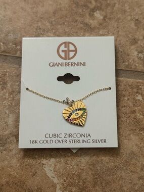 Giani Bernini 18K Gold Over Sterling Silver Rainbow CZ Evil Eye Heart Necklace